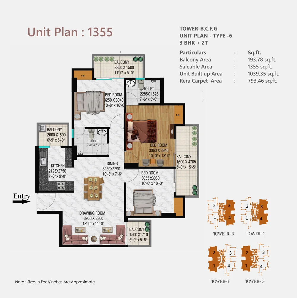 Spring Elmas 3 BHK + 2T Floor Plan